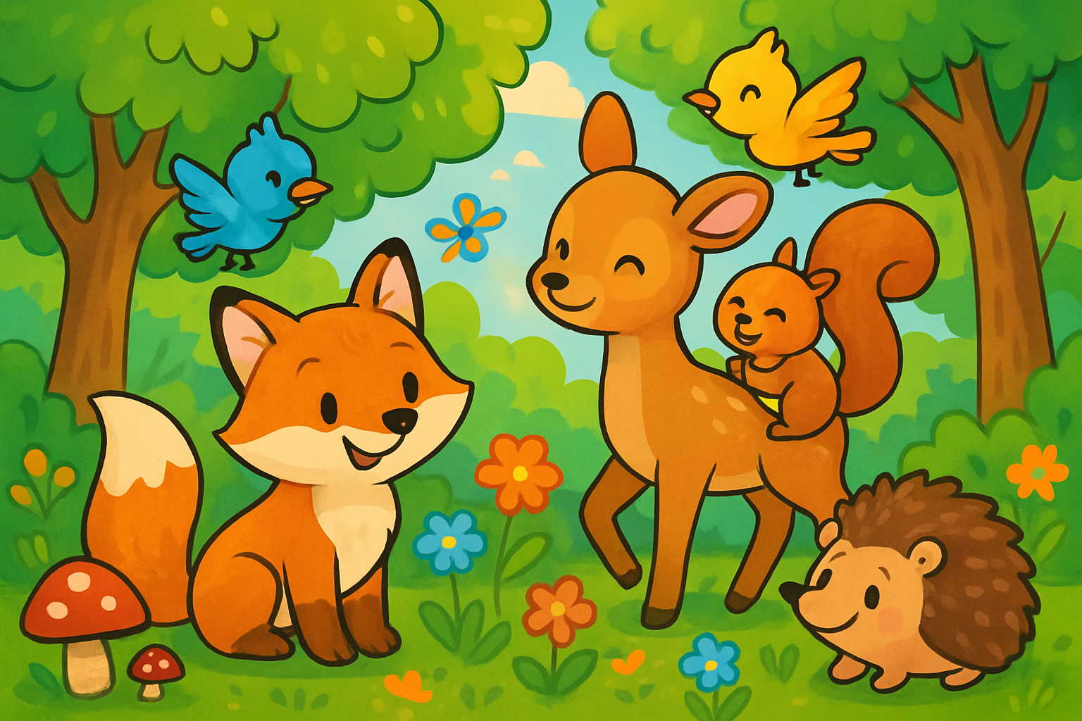 Dieren in het bos kleurplaten